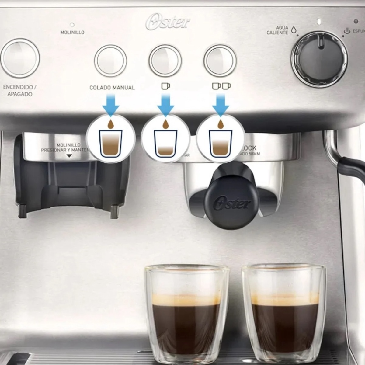 OSTER CAFETERA ESPRESSO PERFECT BREW 15 Bar MOLINILLO INTEGRADO COLOR ACERO INOXIDABLE - Imagen 6