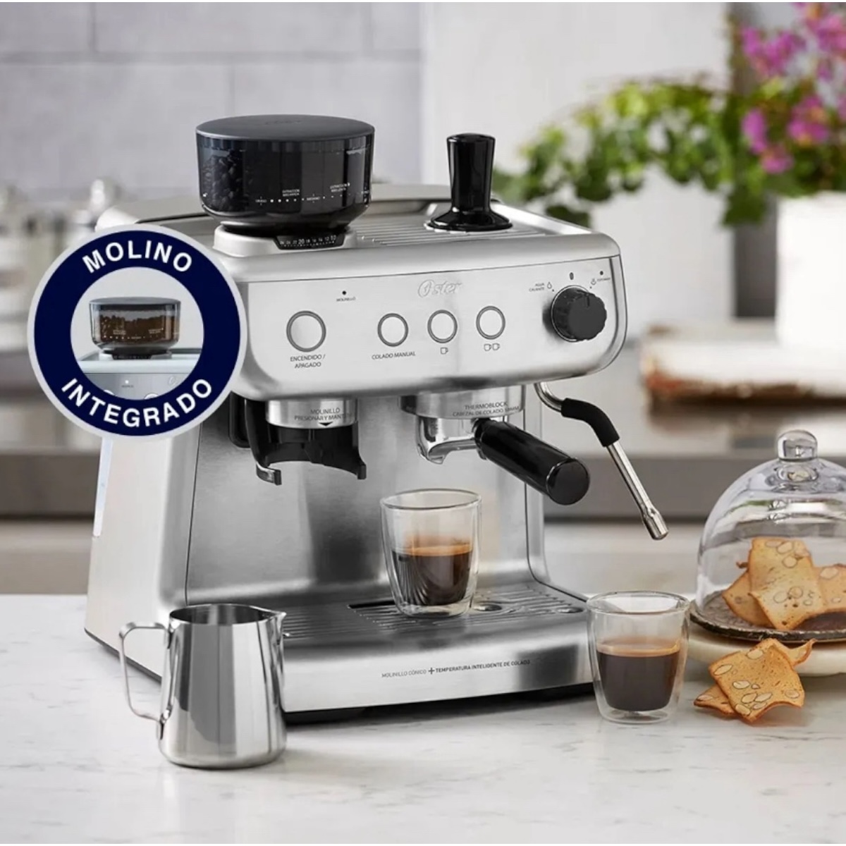 OSTER CAFETERA ESPRESSO PERFECT BREW 15 Bar MOLINILLO INTEGRADO COLOR ACERO INOXIDABLE - Imagen 7