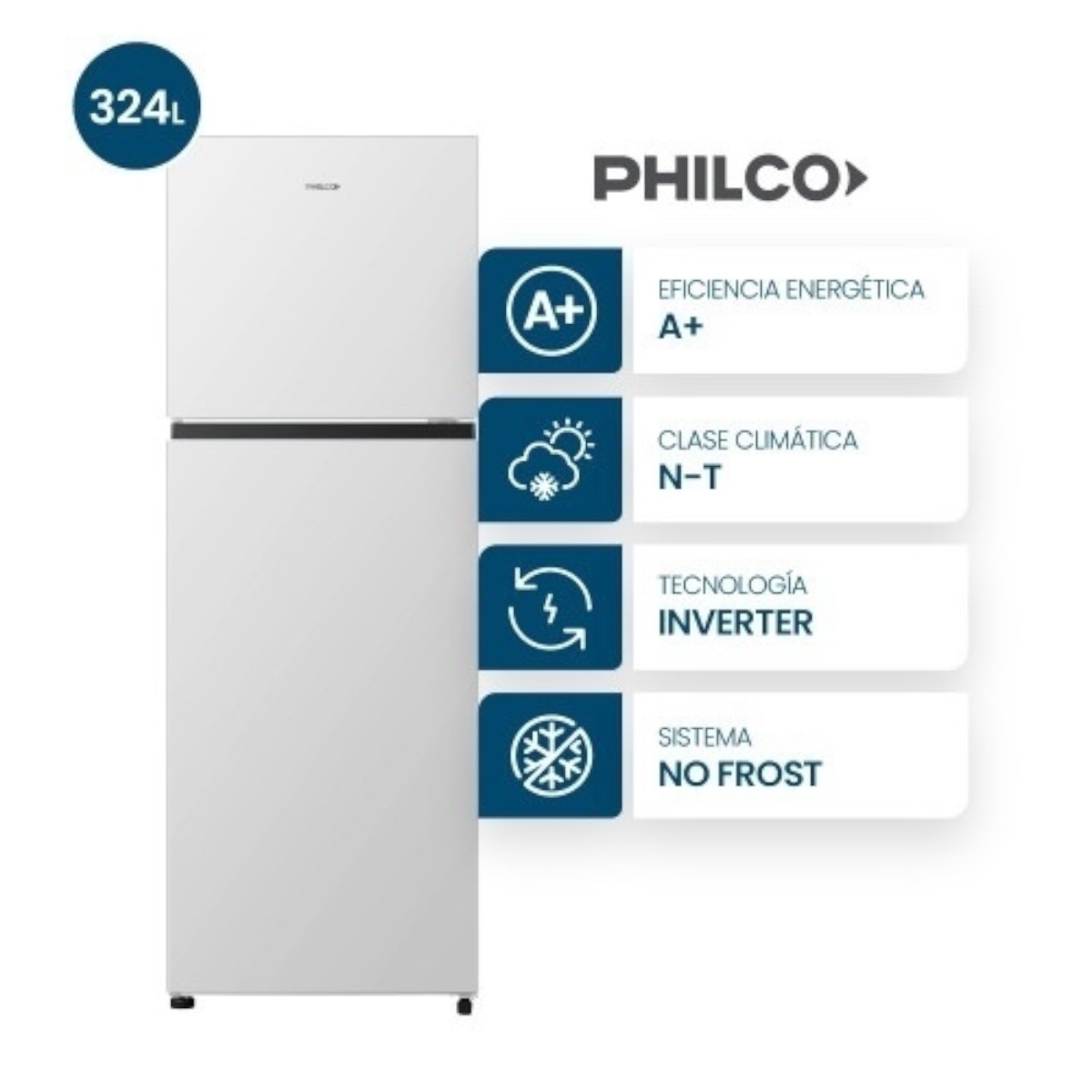 HELADERA TOP MOUNT PHILCO NO FROST 324L INVERTER BLANCA PHNT324BDI