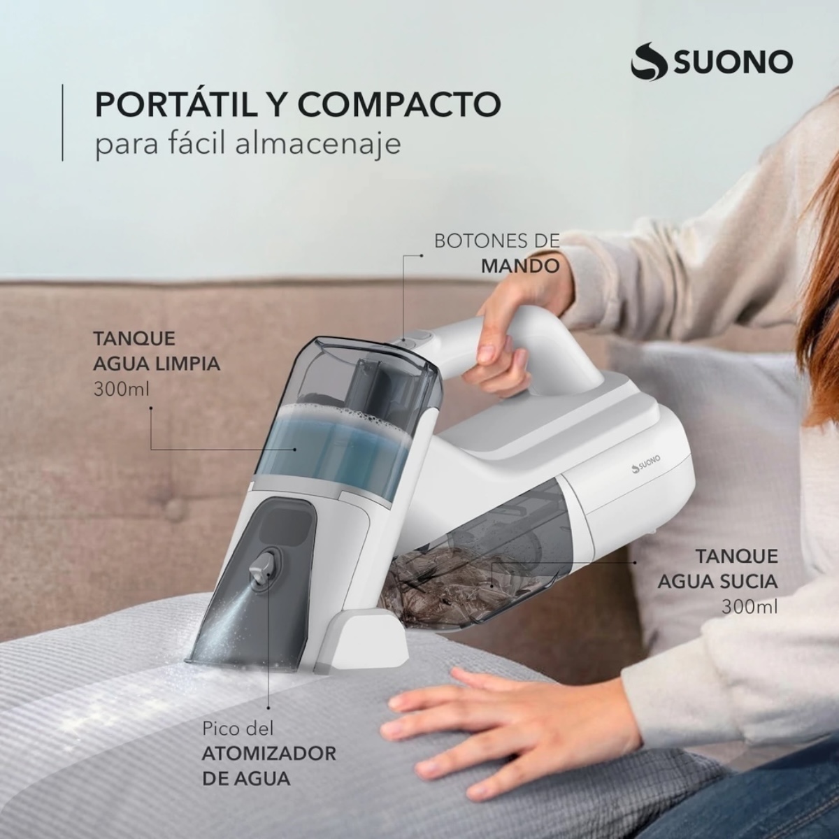 SUONO ASPIRADORA LIMPIA TAPIZADO DE MANO PORTÁTIL - Imagen 2