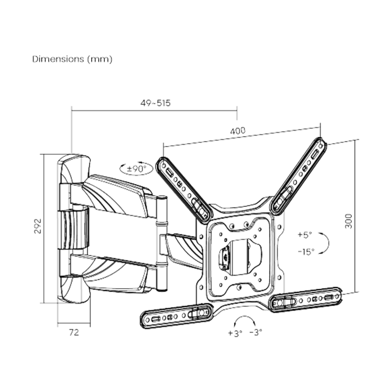 Soporte TV móvil con extensión compatible con LED/LCD TV Curvo de 23" a 65" OB-EMC25 One Box - Imagen 2